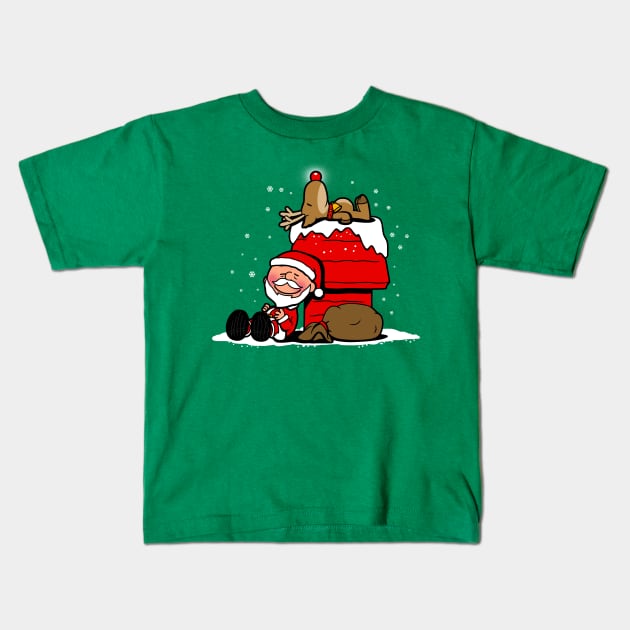 Cute Santa Claus And Rudolph Christmas Winter Funny Christmas Cartoon Gift Kids T-Shirt by BoggsNicolas